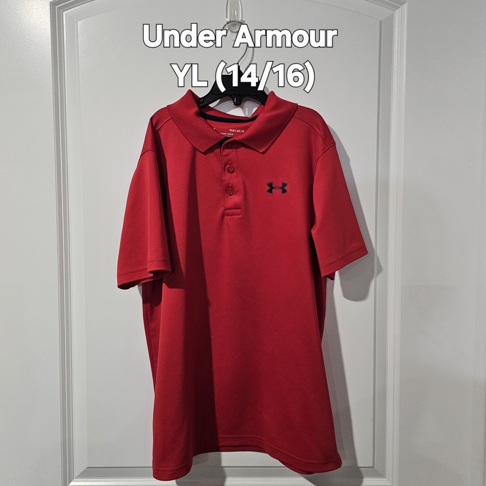 SOLD - YL (14/16) | Under Armour | Red Polo Shirt